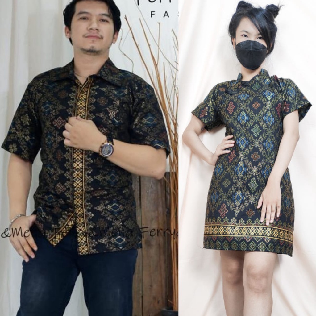 SB Collection Couple Midi Dress Rissa Cheongsham Dan Kemeja Batik Pria