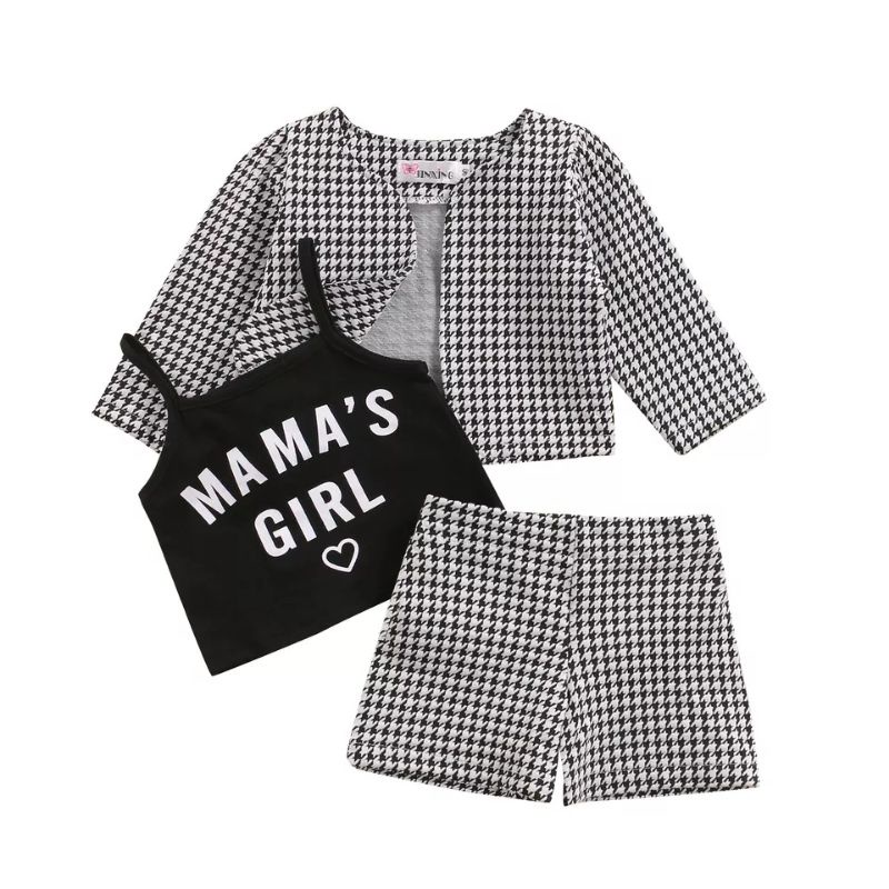 set 3 pcs celana jas kaos dalam mamas girls motif kotak kotak hitam putih simple resmi untuk anak ba