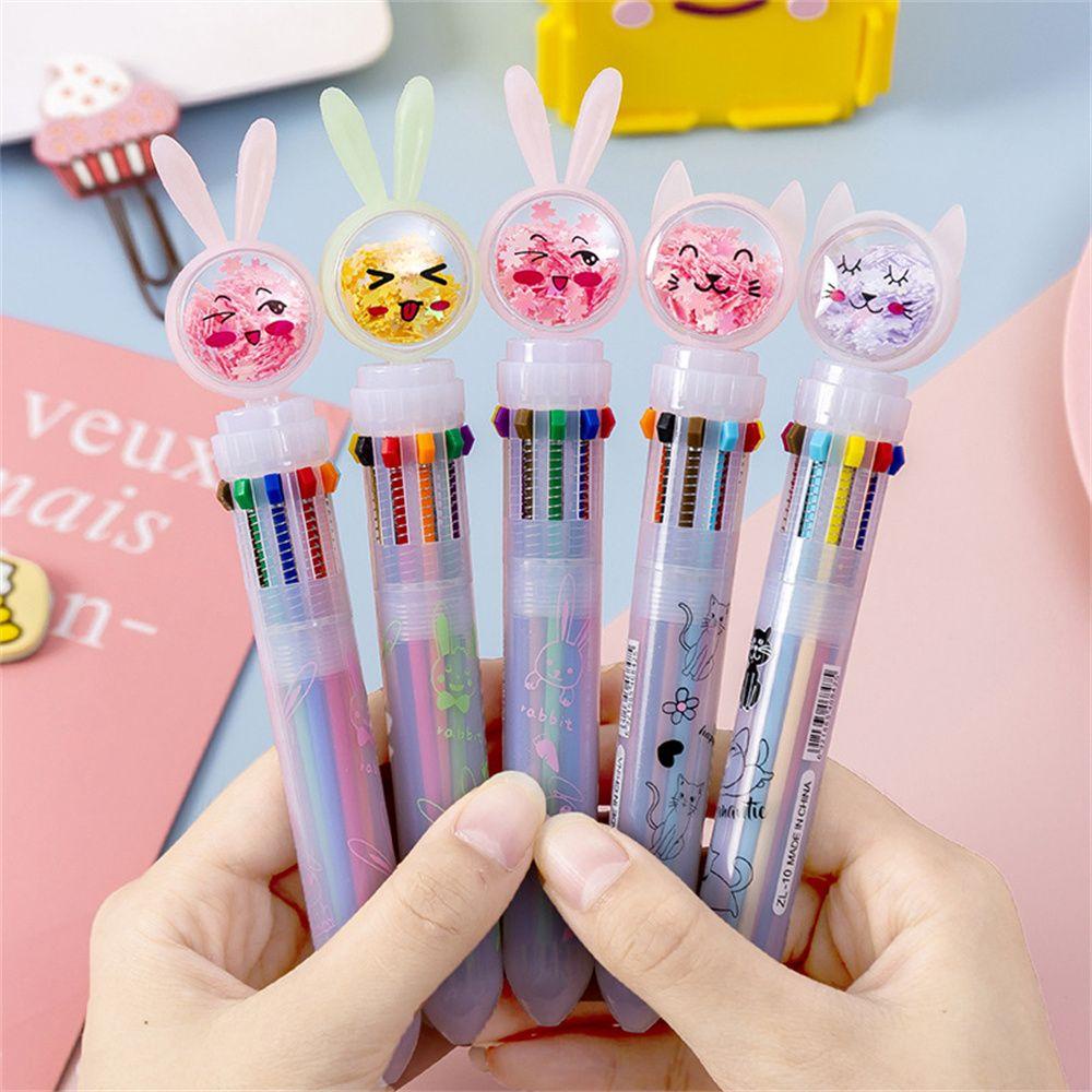 Populer 1PC Pulpen Bolpoin Multicolor Gift Pen Sekolah 10warna Alat Tulis Kantor