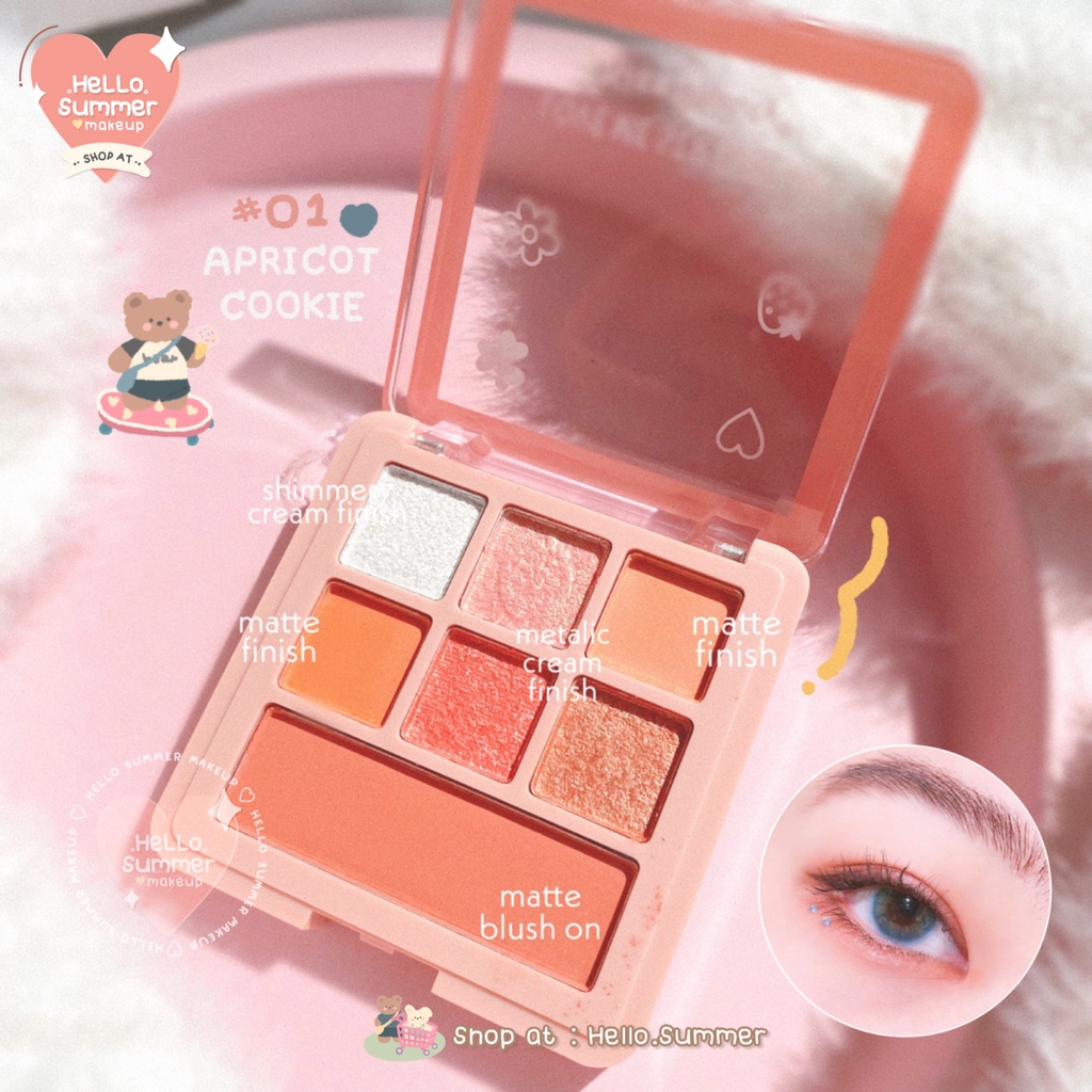 𝐄𝐘𝐄𝐒𝐀𝐇𝐃𝐎𝐖 &amp; 𝐁𝐋𝐔𝐒𝐇 𝐏𝐀𝐋𝐄𝐓𝐓𝐄 - Kiss Beauty Strawberry Mini Eyeshadow &amp; Blush Palette Korean Makeup