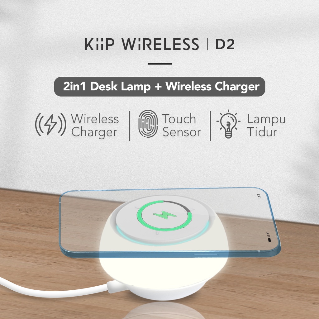 KiiP D2 Desk Lamp Wireless Charger Lampu Tidur Lampu Meja Lampu Baca