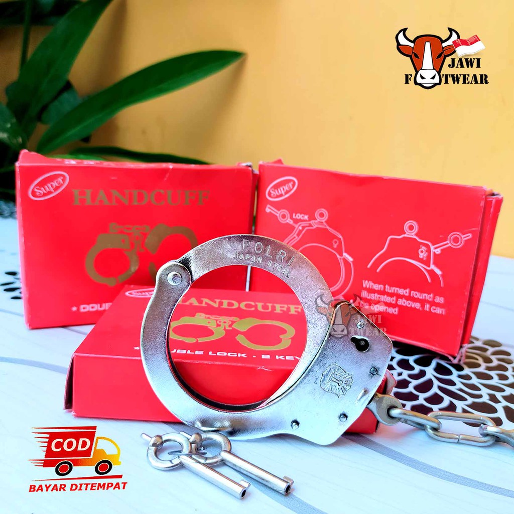 Borgol Tangan Double Lock / Borgol Besi Handcuff Berkualitas Dus Merah ASLI