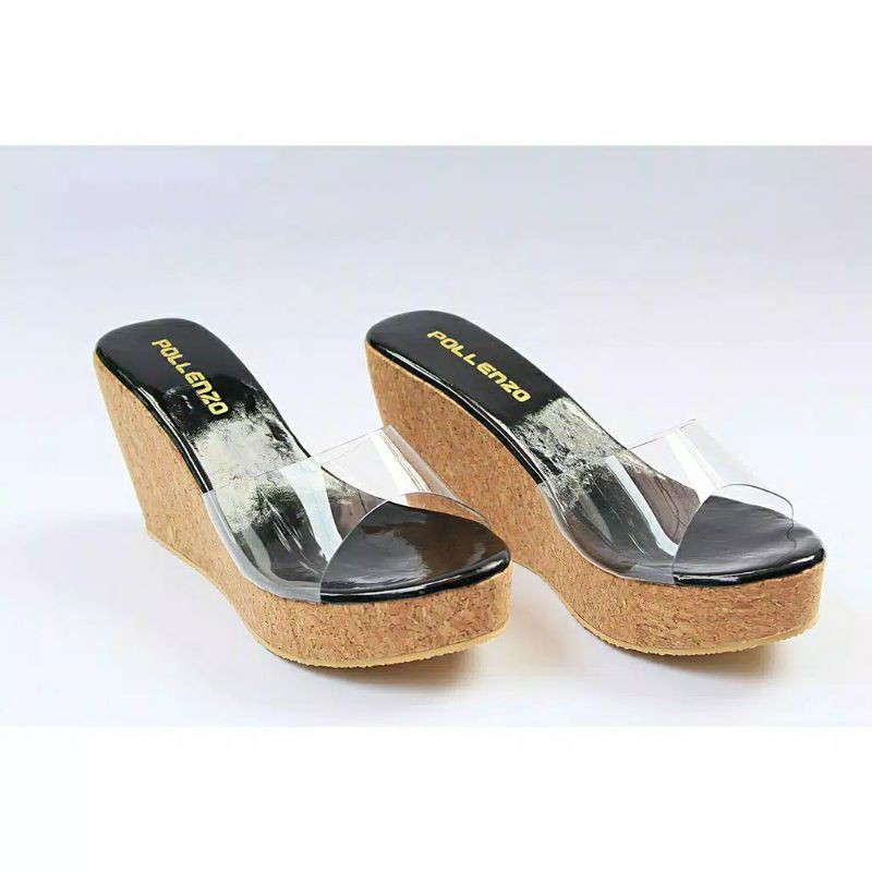 Sandal wedges tali mika kaca bening wanita