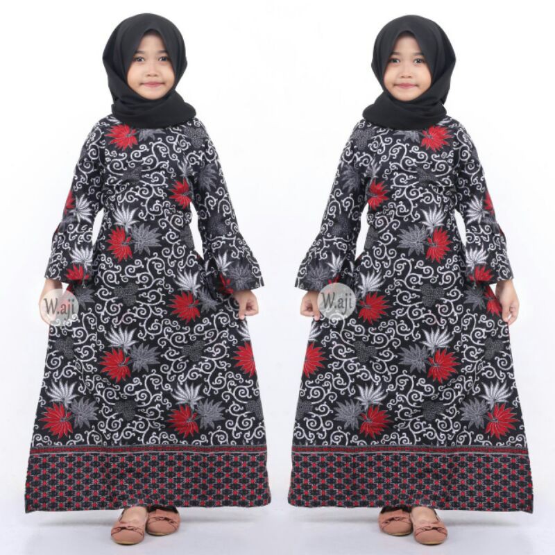 BATIK COUPLE KELUARGA sania ruffle ori ndoro jowi dnt motif Kembang Langit-Gamis Anak