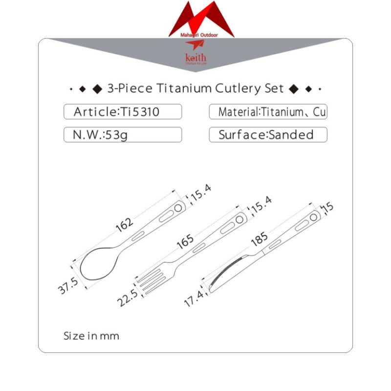 Keith Titanium Ti5310 3pcs cutlery set sendok garpu pisau spoon fork knife ultralight