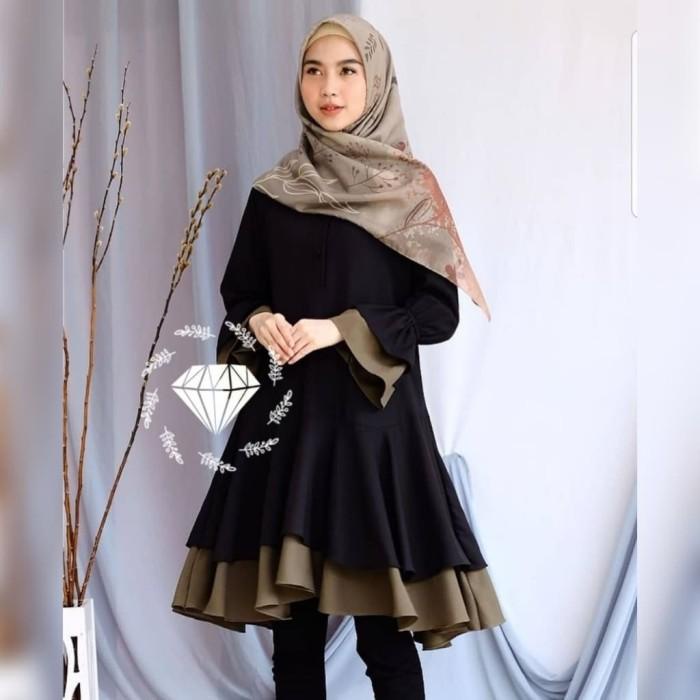 Tunik cantika hitam baju muslim remaja kuliah gaul pesta tunic bea at