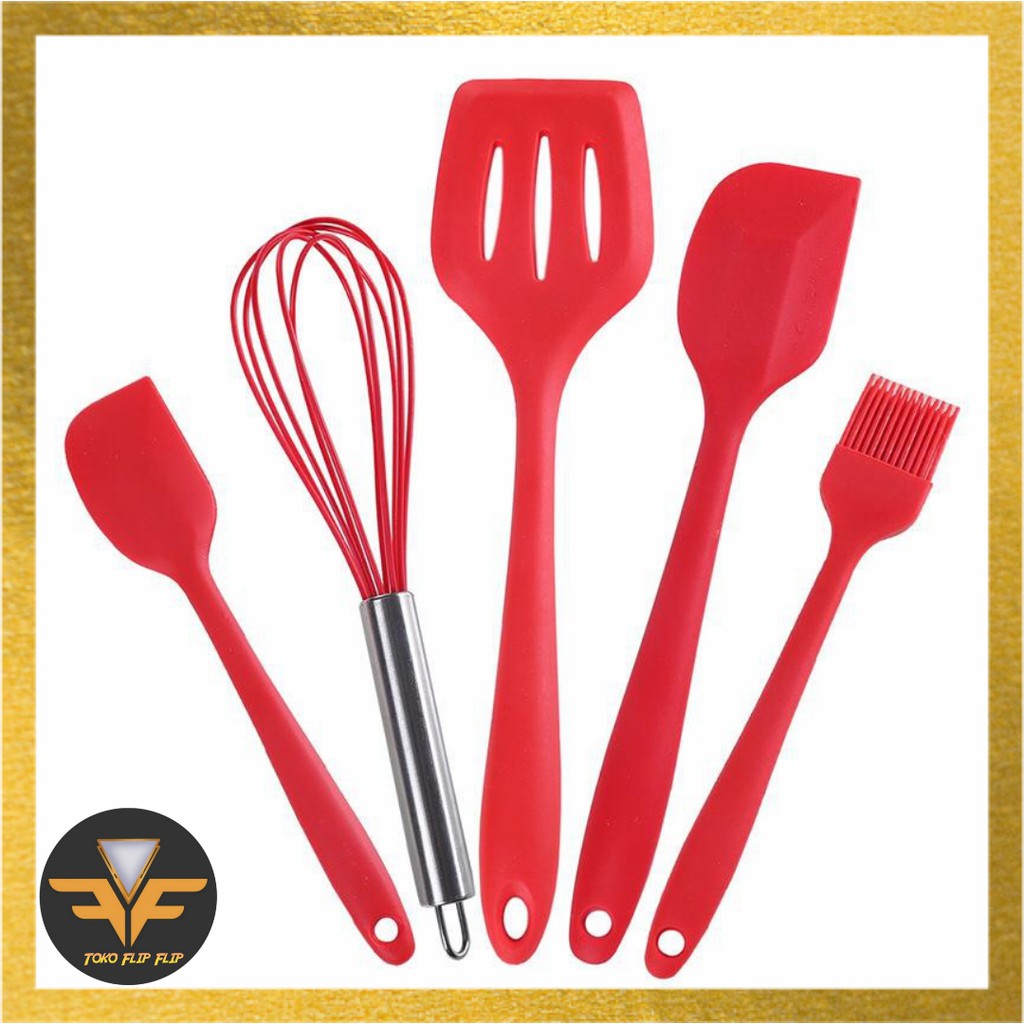 Spatula Silikon Set 5 in 1 / Spatula Set Alat Masak Sutil kocokan Silikon Set 5 in 1 (BEST QUALITY)