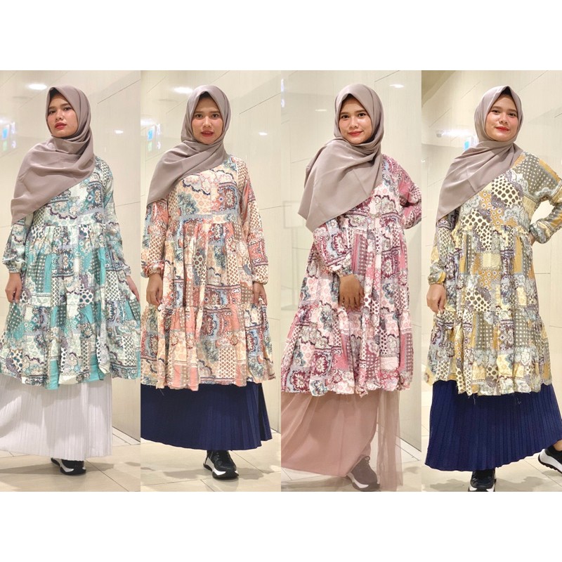 Tunik midi dress katun rayon premium busui bumil