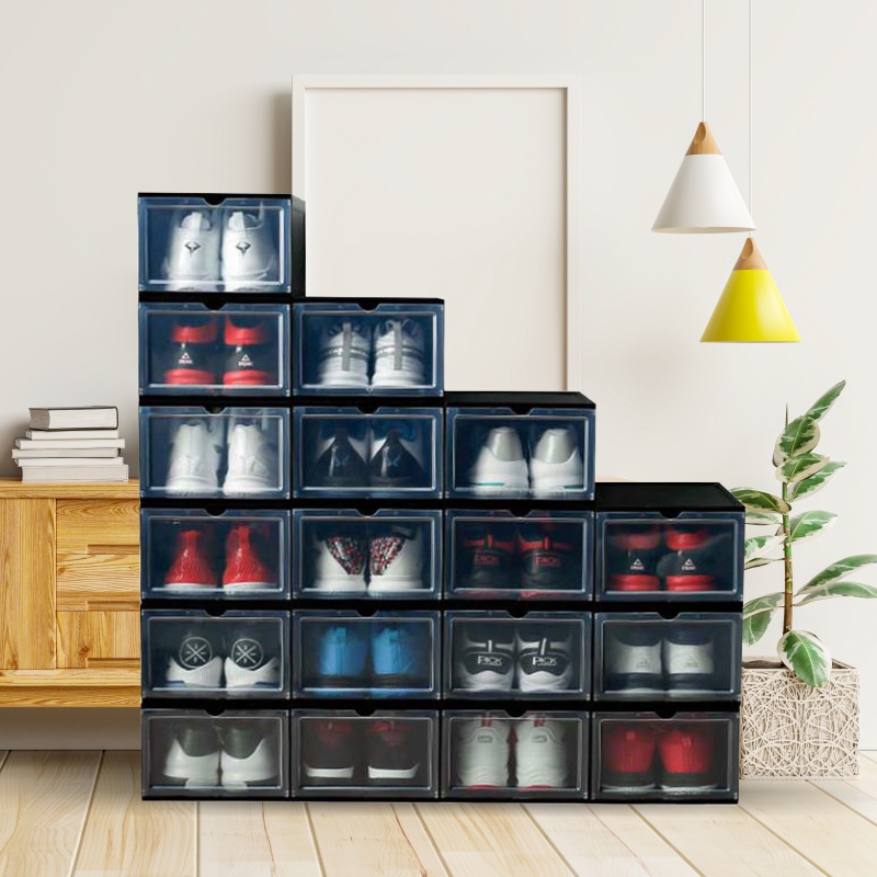 Kotak Sepatu Lipat Transparan Tebal Shoes Storage Box Organizer Rak Sepatu Plastik Susun - WORLDDEKOR