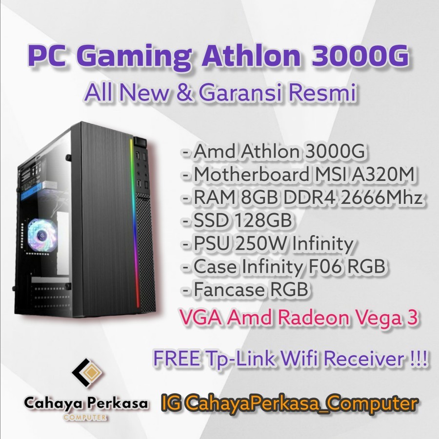 CPU | Komputer | PC Rakitan | PC Deskop | PC Rakitan Gaming AMD Athlon 3000G - 8GB - SSD - VGA Radeo