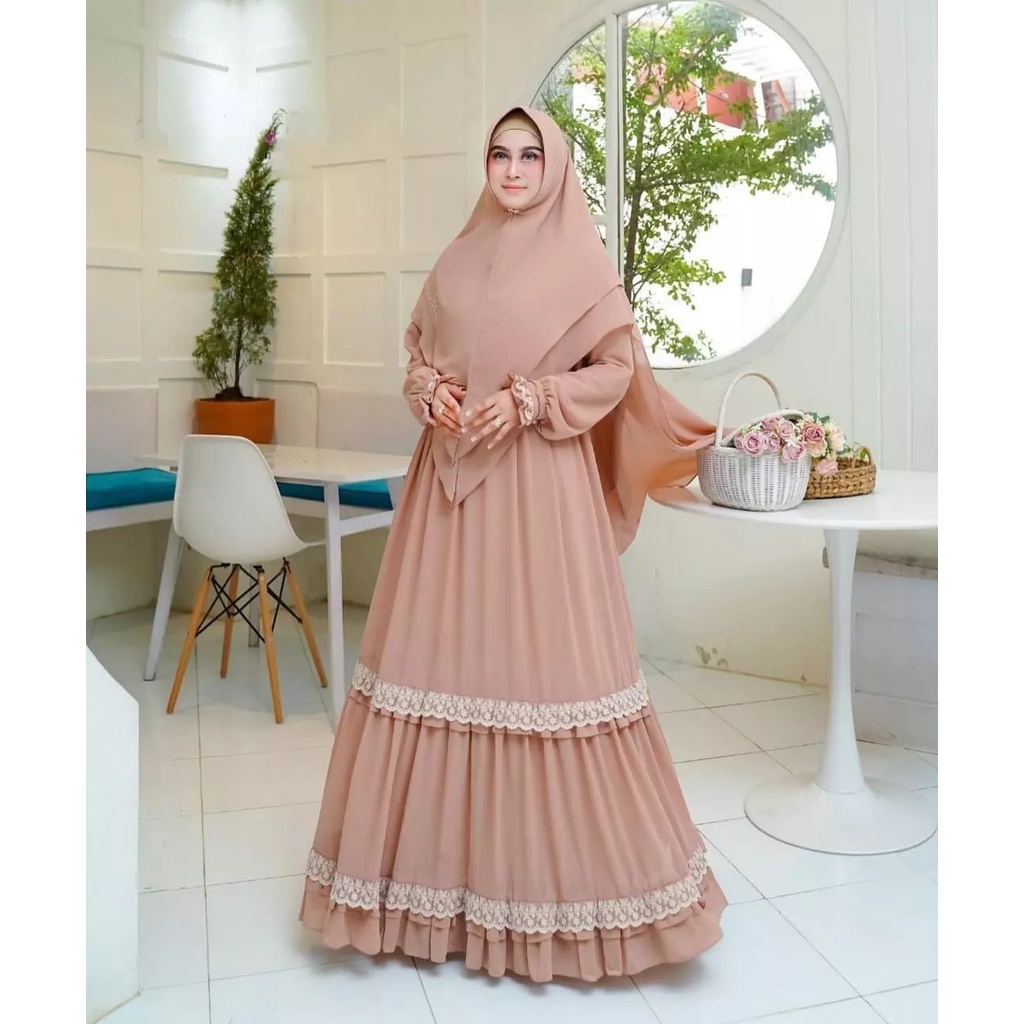 KINARA SYARI BAHAN CERUTY BABYDOLL FULL PURING MIX RENDA DAPAT GAMIS WANITA + HIJAB / KHIMAR KHIMAR 