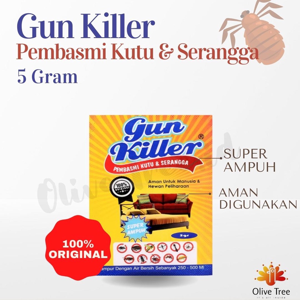 Gun Killer Sachet Pembasmi Kutu Kasur , Serangga , kutu busuk 5gram 5g Anti Kutu Kasur Tungau Tumilla Lebih Efektif Gun Killer