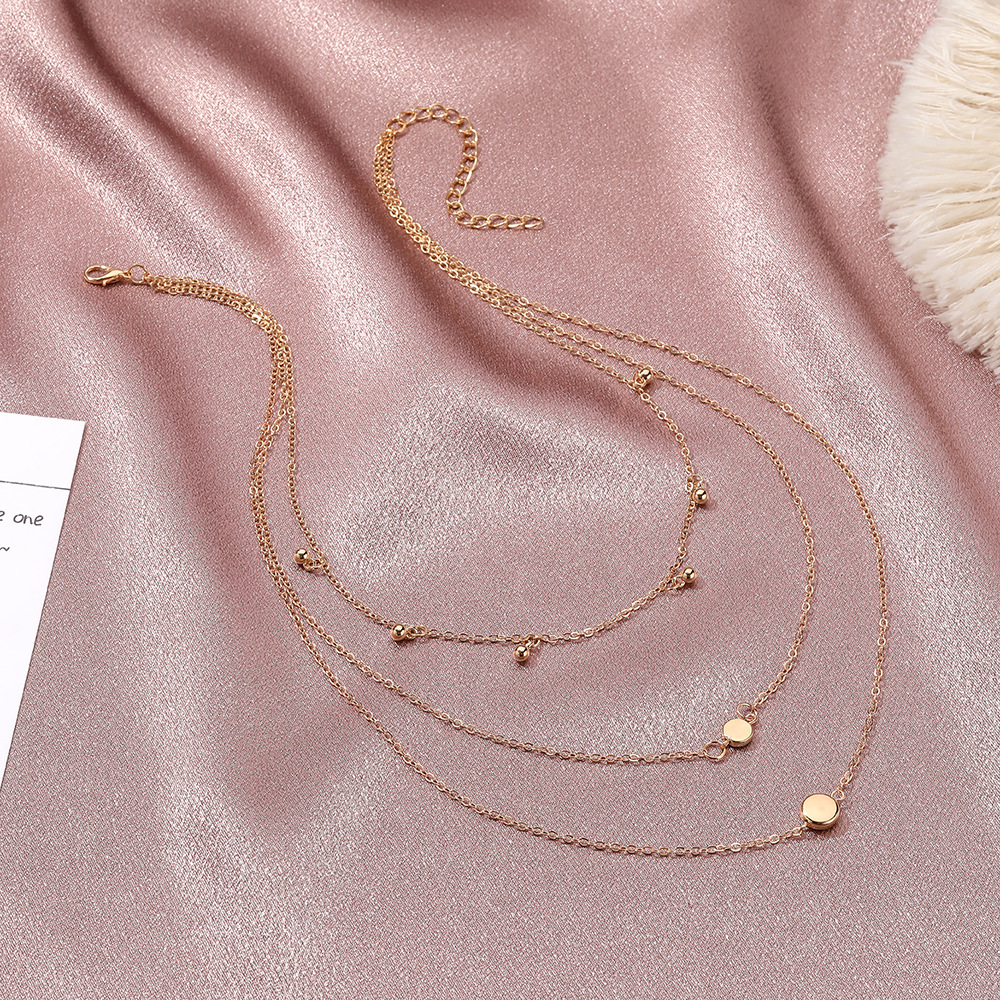 【MHANG】Kalung Liontin Logam Bulat Sederhana Rantai Klavikula Multilayer Retro Yang Dipersonalisasi Fashion Perhiasan Wanita Gaya Hip-hop