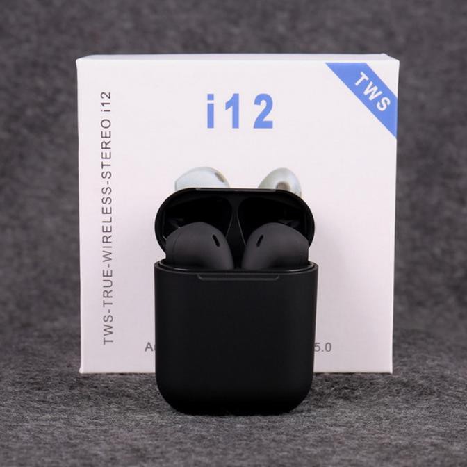 i12 TWS Earphone Wireless Bluetooth Headphone Headset Binaural - Hitam