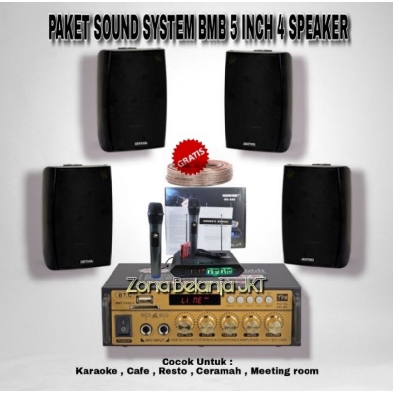 PAKET SOUND SYSTEM KARAOKE BMB MINI KARAOKE CAFE RESTO SPEAKER 5INCH 4 TITIK