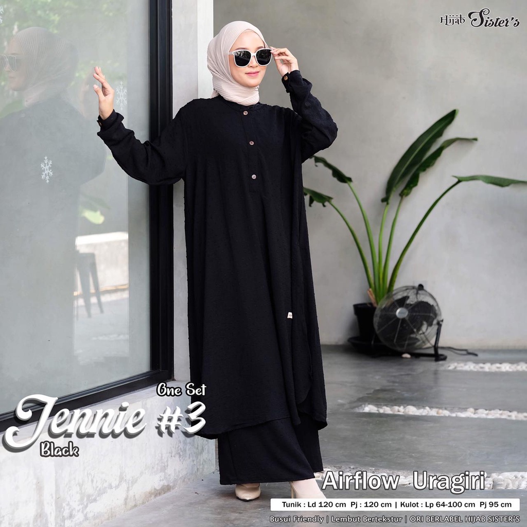Hijab Sisters Jennie Set Jumbo / Setelan Celana Wanita Fashion Muslim Tunik / One Set Crinkle Airflow LD 120-Black