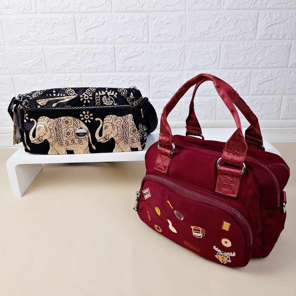 Tas Selempang Import Premium Ransel Jumbo Chibao Original Backpack 3in1 Bahan Canvas Nylon Tebal Bordir Bunga Gajah TAS097 TAS098 TAS100 TAS101 TAS111