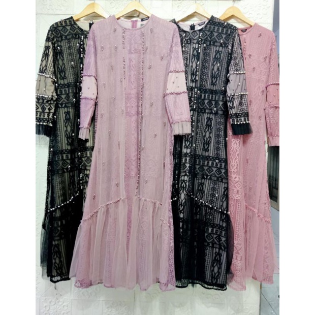 Terlaris Gamis full brokat combi tile premium ozias/Gamis mewah/Gamis cantik fawhion wanita0Gamis Br