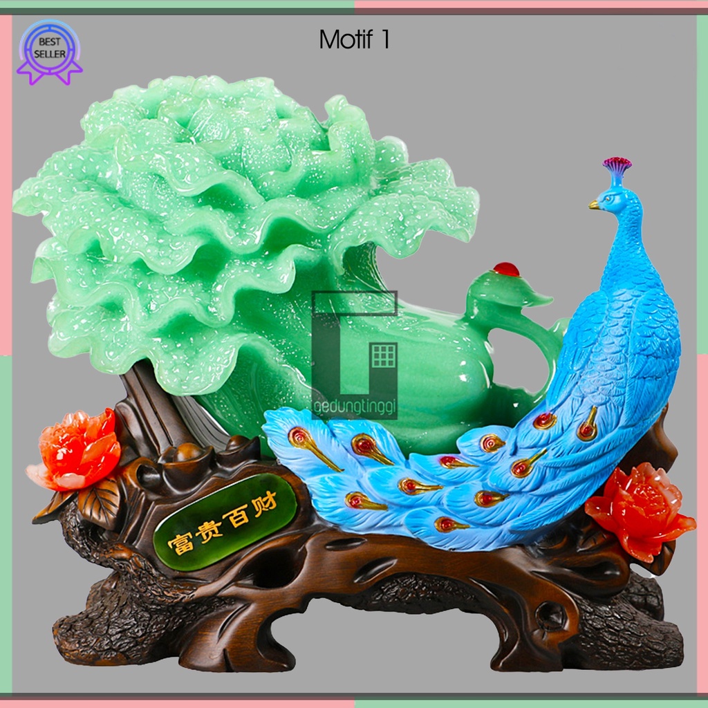 Pajangan Patung Hiasan Hadiah Kado Sawi Putih Bai Cai Bulu Burung Merak Phoenix Bunga Teratai Lotus Meja Kantor Aesthetic Benda Hoki Rejeki Rezeki Fengshui Feng Shui Tree Decoration Pohon Keberuntungan Wedding Happy Anniversary Batu Giok Resin Emas Cina