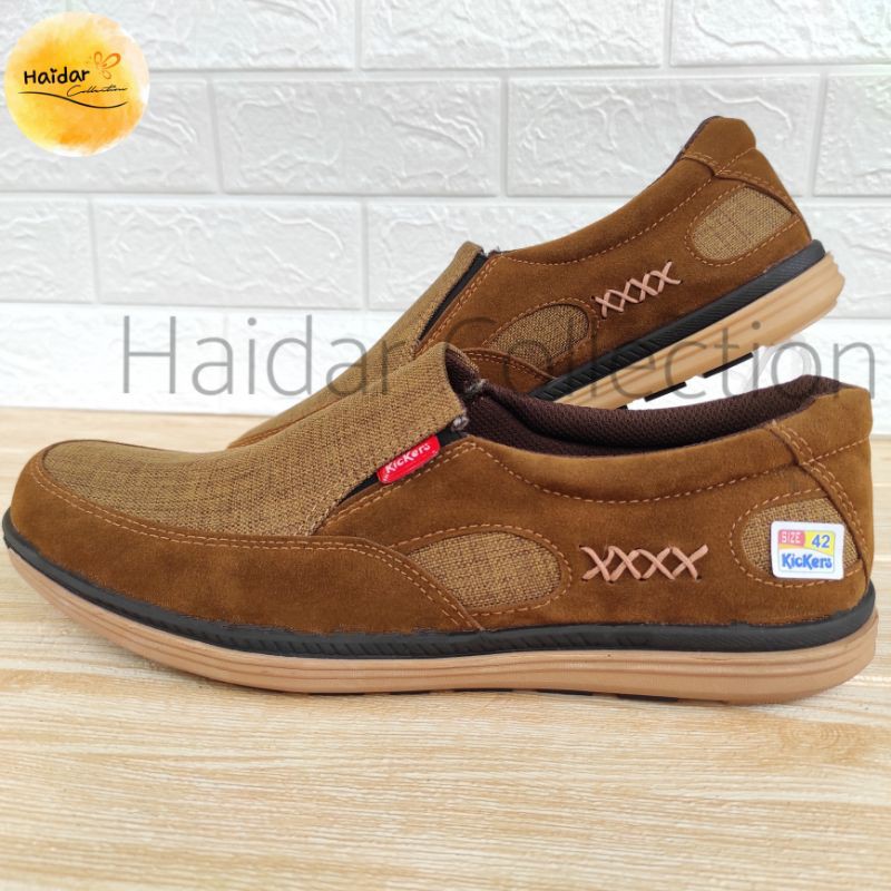 Sepatu Pria Kulit Slip On Kasual Sintetis Premium Original Import Sol Karet Lentur
