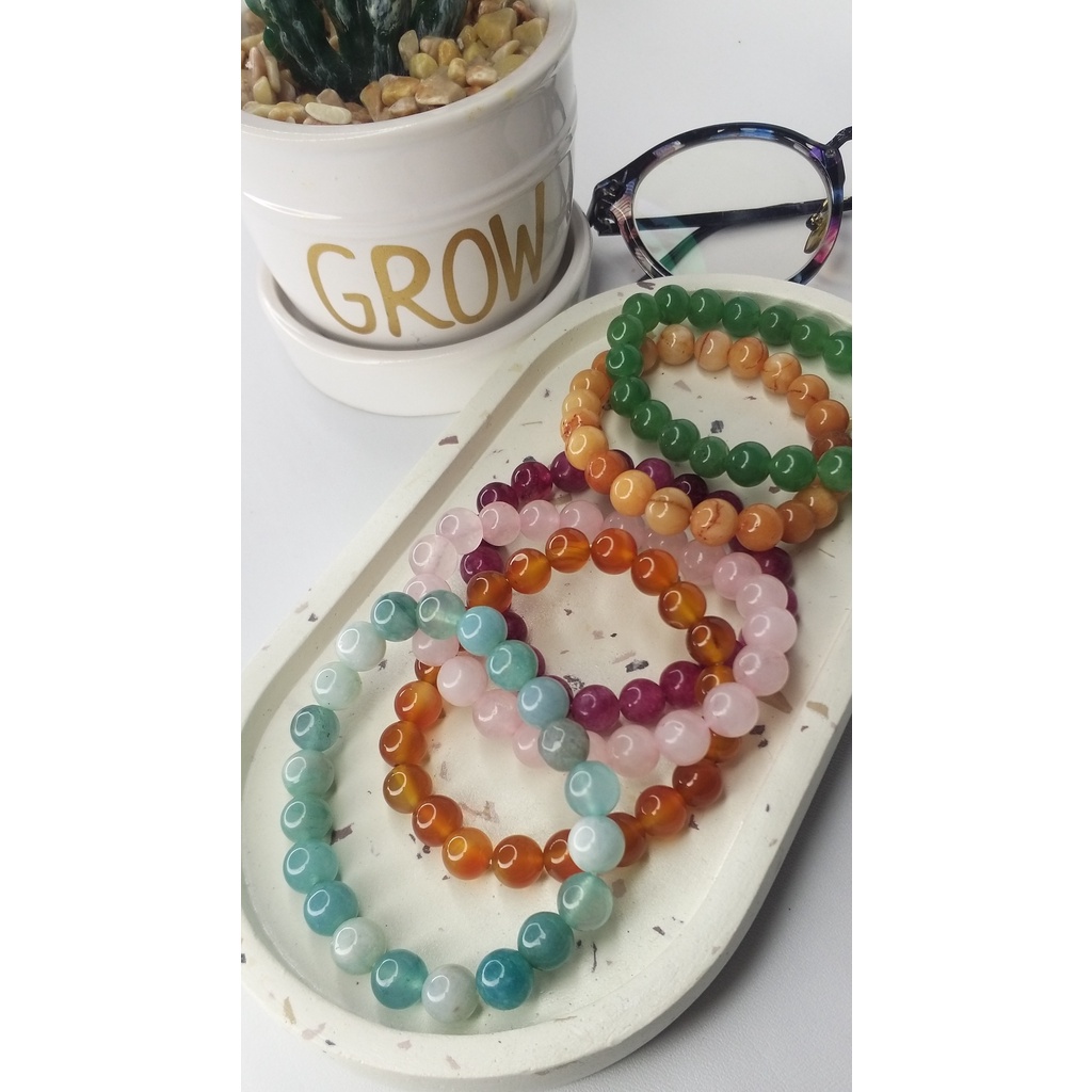 Gelang Batu Alam Aquamarine Hijau Giok Vintage Gelang Unisex Handmade