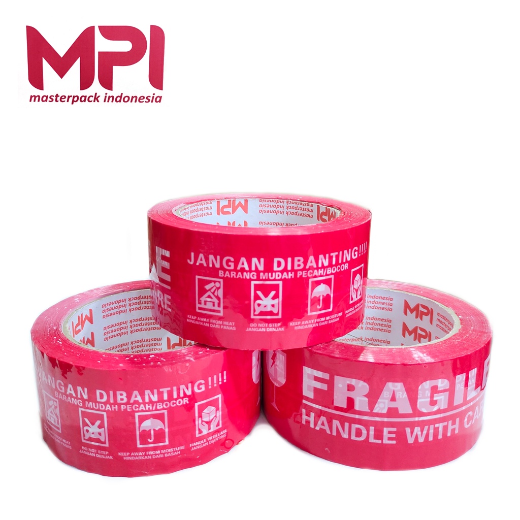 Lakban Fragile Merah Handle With Care 100 METER Jangan Dibanting MPI