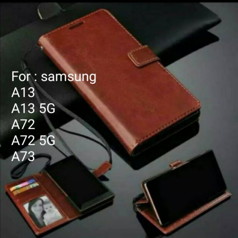 Leather case Samsung A13 A72 A73 5G sarung dompet kulit Wallet Flip cover Casing Buku Book Folio Flipcover Pelindung diary