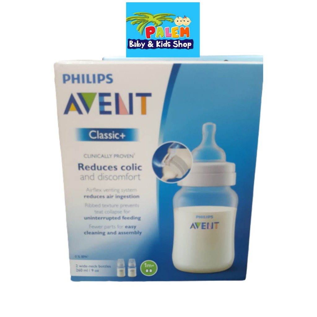 Philips avent classic + plus wide neck 125ML &amp; 260ml isi 2 botol susu wideneck 0M+