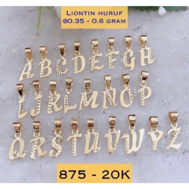 Liontin Latin inisial huruf elegant emas asli