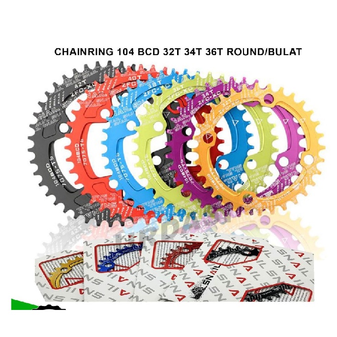 Chainring 32T 34T 36T 104BCD Round Snail Narrow Wide BCD 104 Sepeda