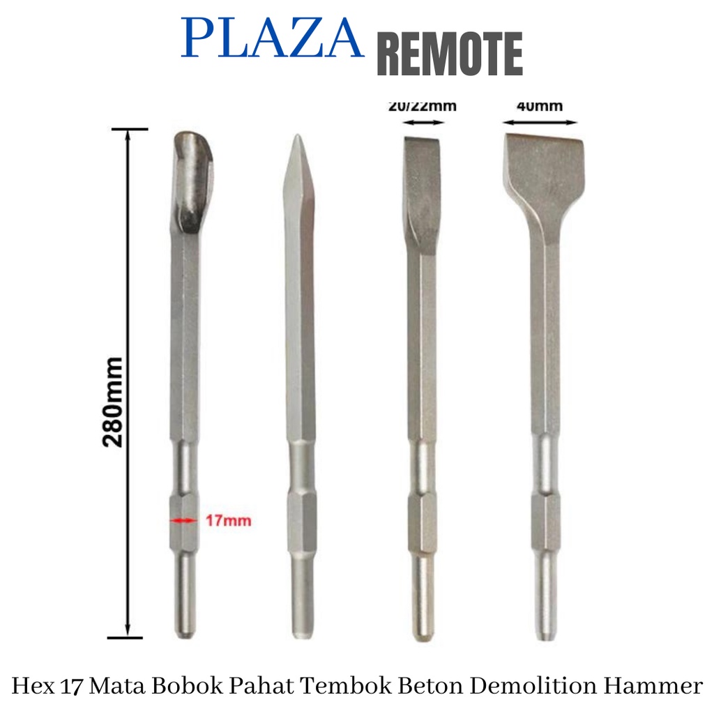 MATA BOR Hex HEXAGONAL 17 Bobok Pahat Tembok BETON 280 MM DAN 400 MM LANCIP DATAR