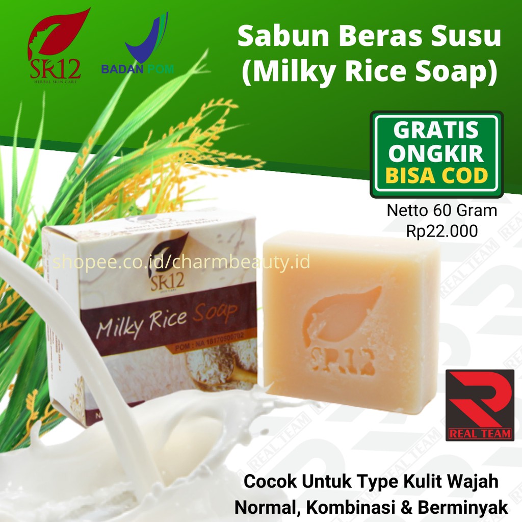 [LBH-HEMAT FREE ONGKIR] Milky Rice Soap SR12 - Sabun Herbal Kulit Normal Kombinasi Berjerawat