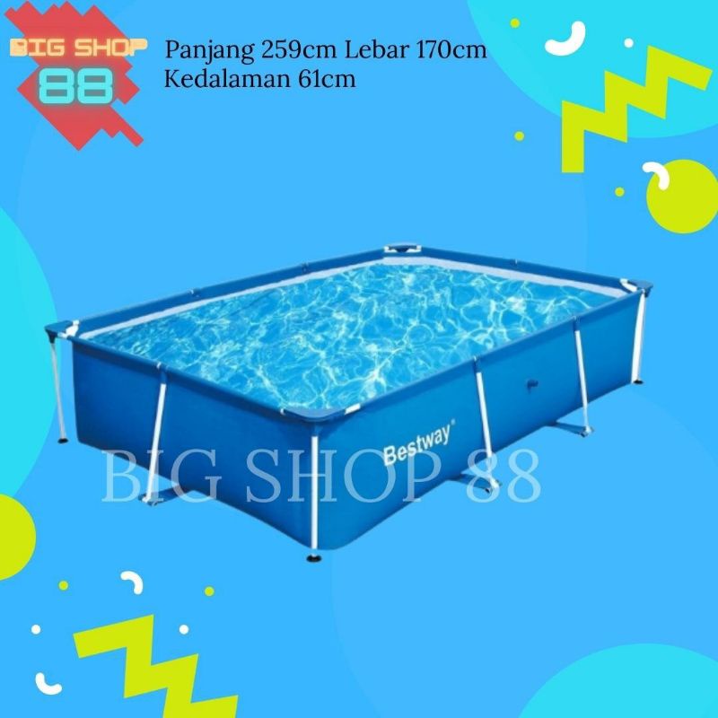 BESTWAY KOLAM RENANG FRAME SQUARE RECTANGULAR SWIMMING POOL 2.2M 2.5M 3M 4M ORIGINAL 100% TERLENGKAP