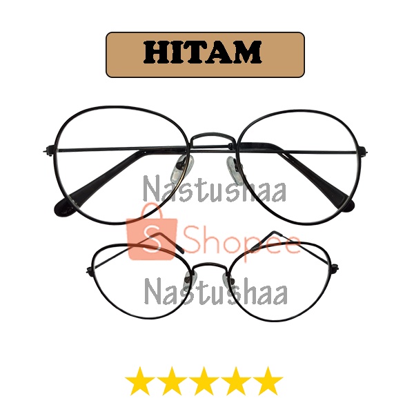 Kacamata Fashion Wanita dan Pria Gaya Retro Oval Eyeglasses Metal Frame Lensa Normal Unisex NOCASE