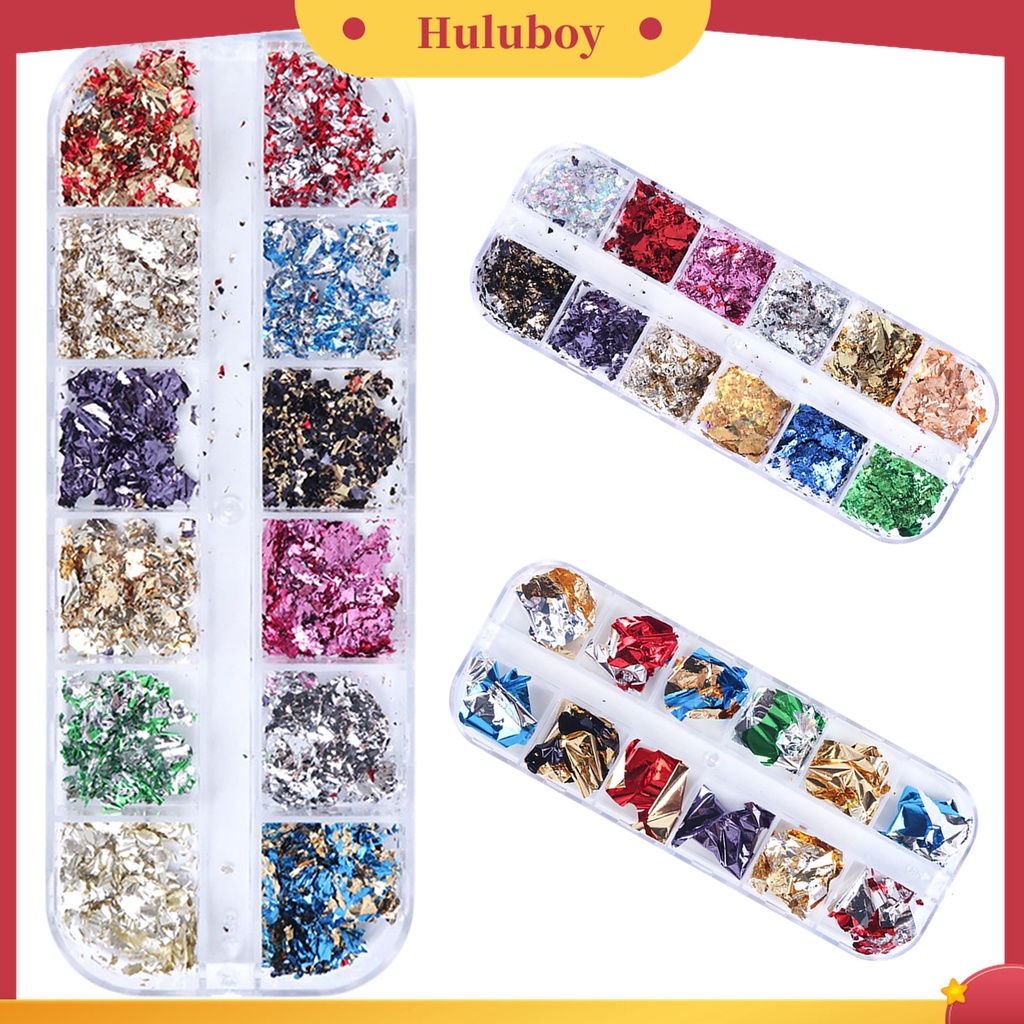 Huluboy Huluboy♡ 1 Kotak Serpihan Foil Emas Metalik Ultra Tipis Warna Cerah Untuk Membuat Kerajinan Kuku