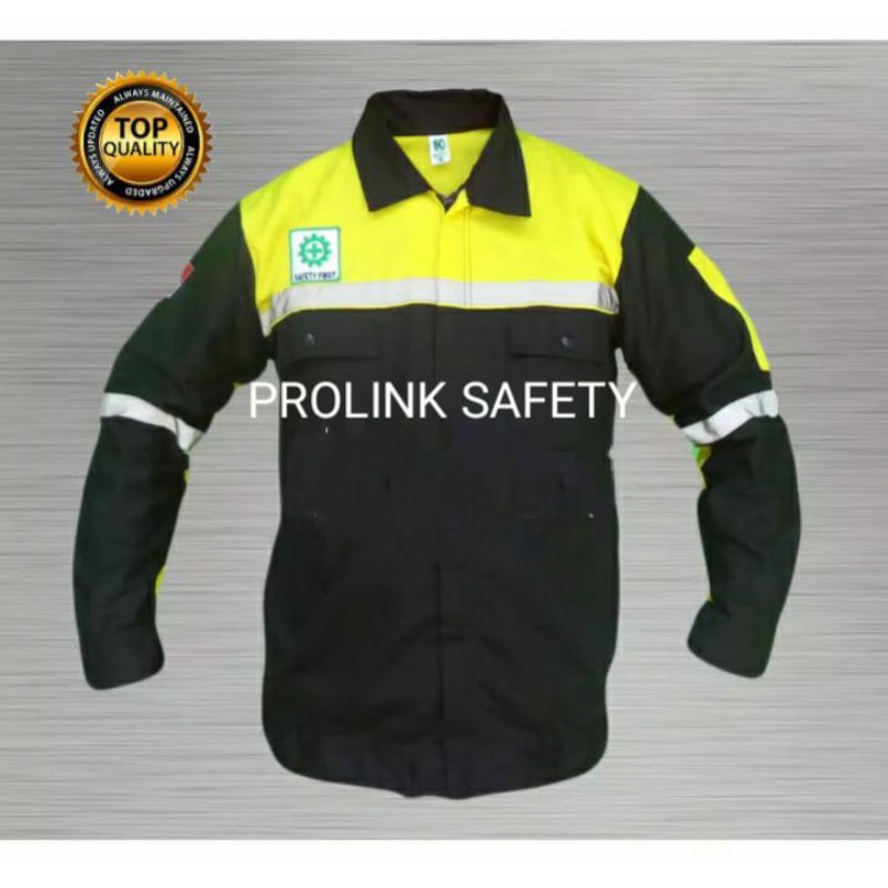 SERAGAM SAFETY KUNING DONGKER GELAP RESLETING FREE LOGO