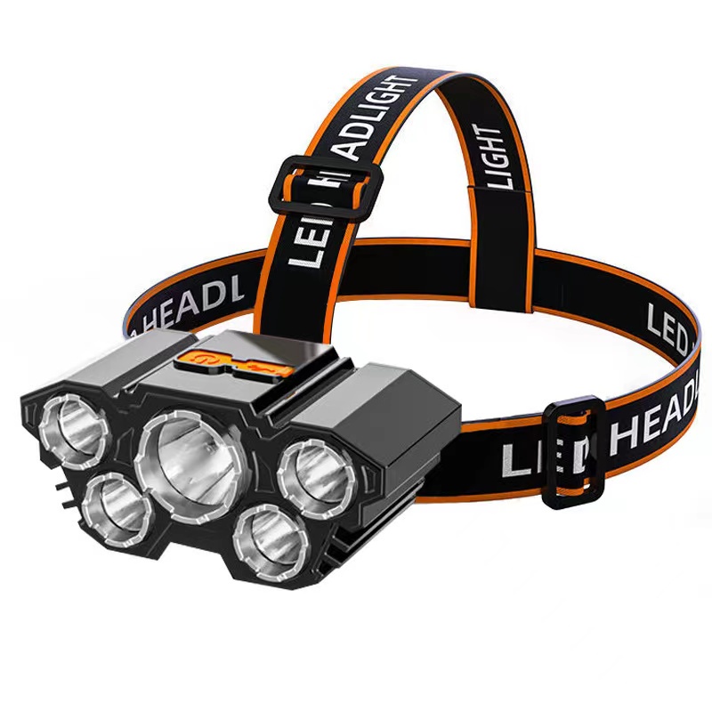 Senter Kepala 5 LED 50 Watt + 10 Watt / Headlamp USB Recharger