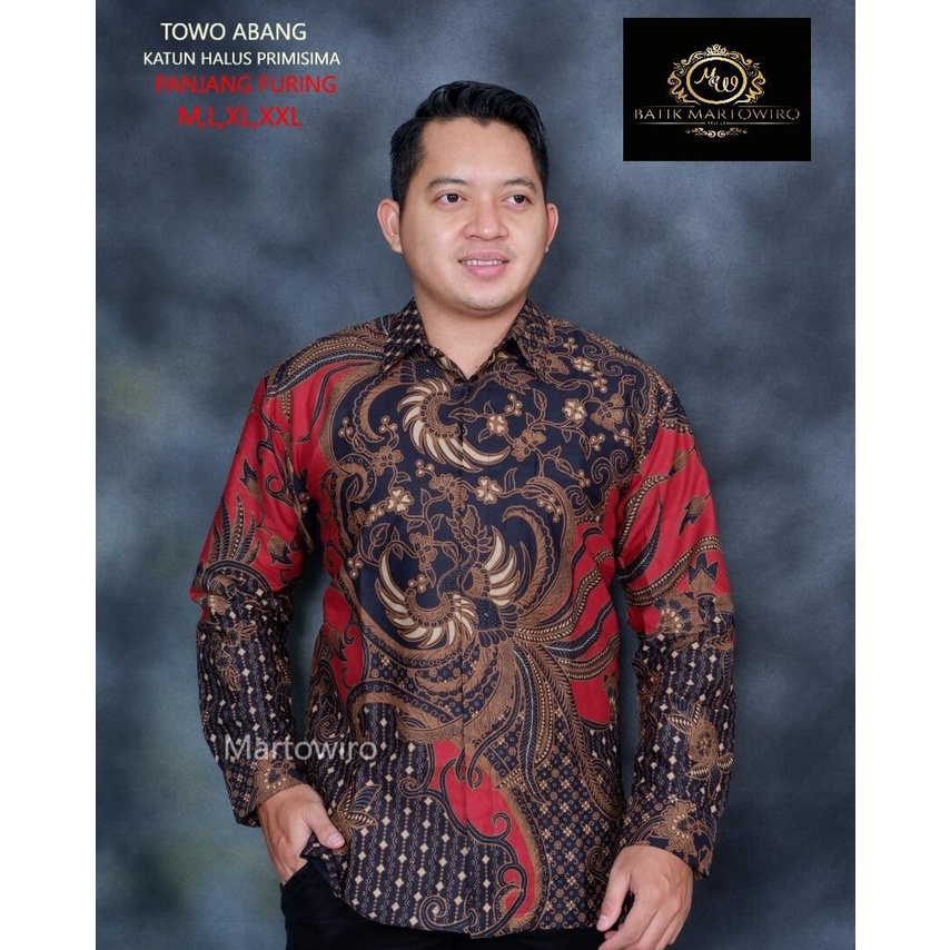 Batik pria lengan panjang warna merah terbaru / kemeja batik panjang warna merah bahan katun lapis furing / baju batik panjang terbaru 2022 / kemeja batik kerja warna merah / batik ori solo TOWOABANG