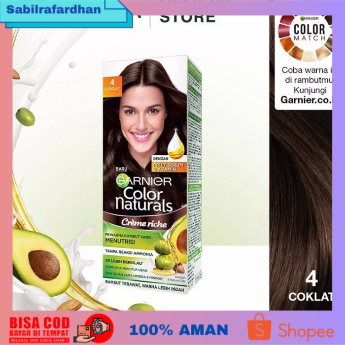 (COD PROMO) GARNIER Color Natural Hair Color hitam Coklat Caramel semir cat rambut - no 4 BROWN