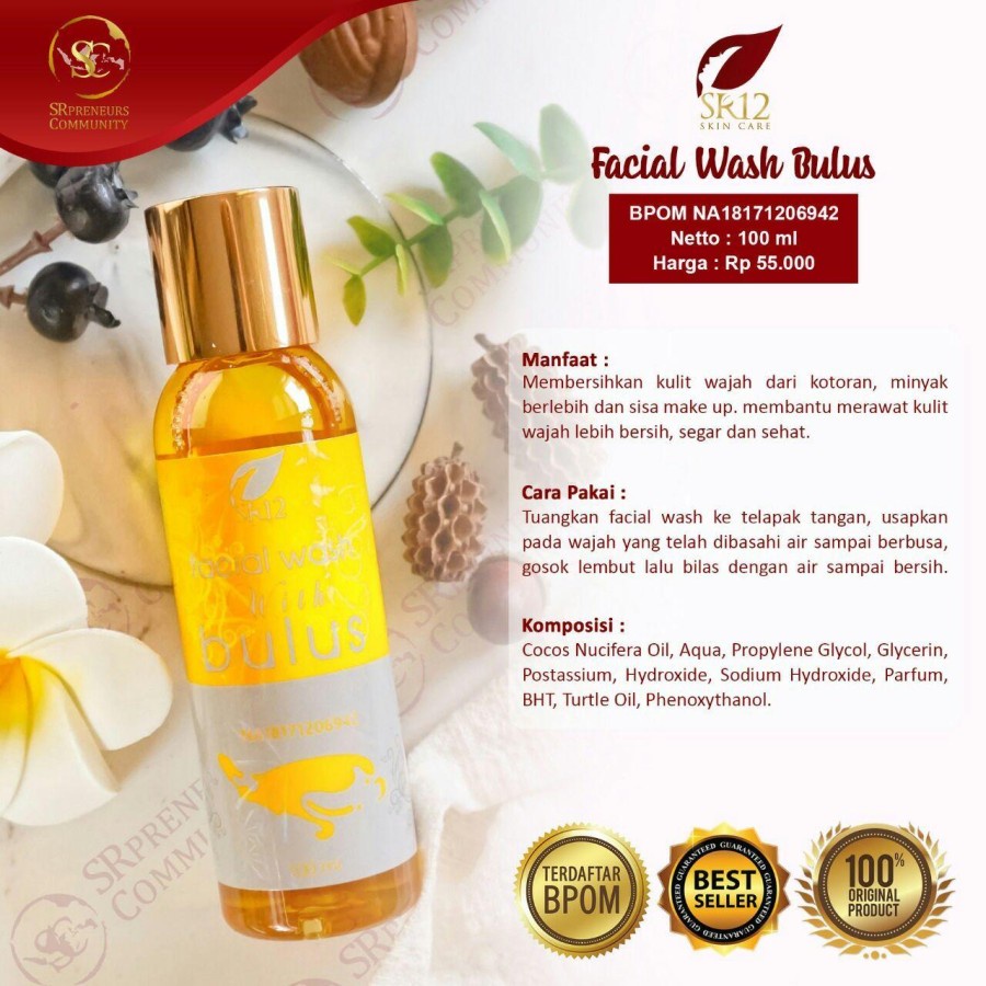 Facial Wash With Bulus SR12 / Varian Bulus Sabun Cair Cuci SR 12 / Menghilangkan Memudarkan Bekas Jerawat Mencerahkan Mengencangkan Wajah
