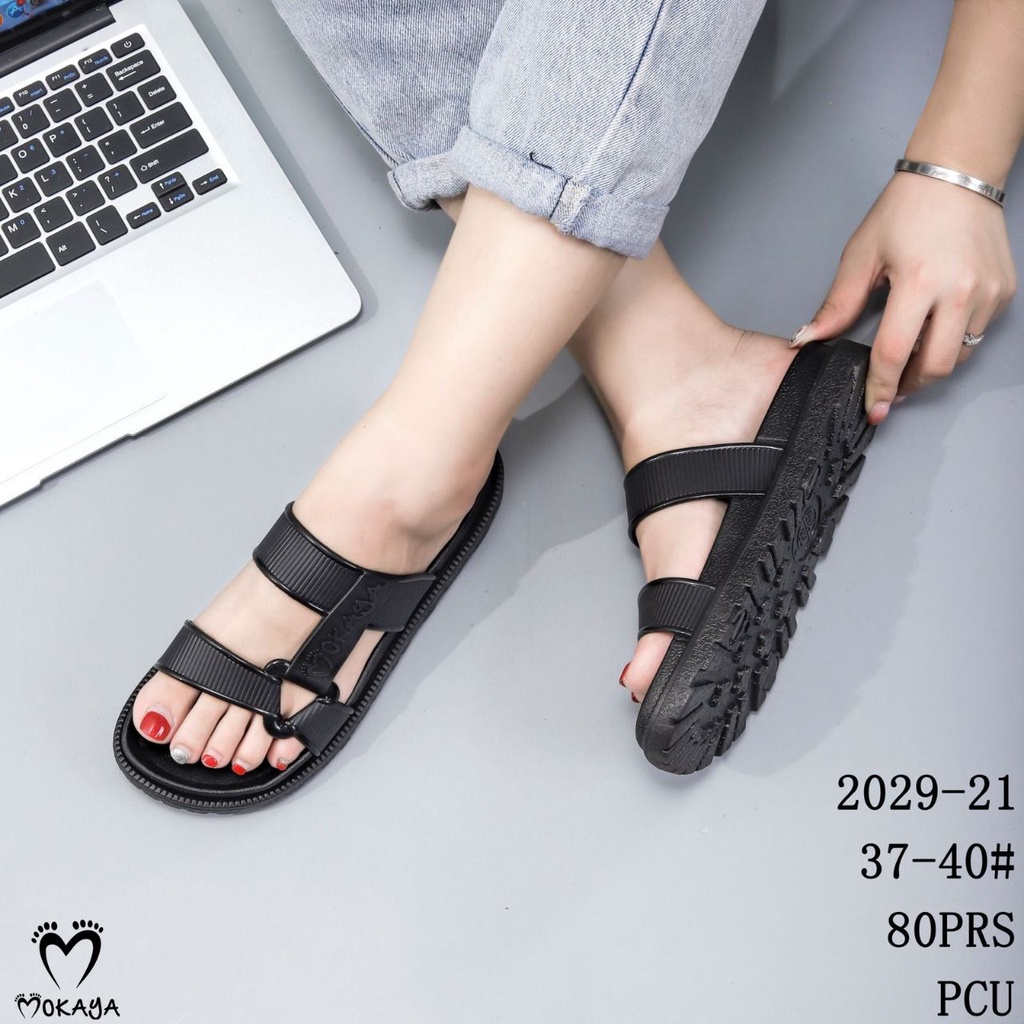 Sandal Slop Jelly Semi Gunung Sama Warna Ban Strip Mokaya Super Keren Elegant Cantik Casual Import Mokaya / Size 36-40 (2029-28/2029-B50)