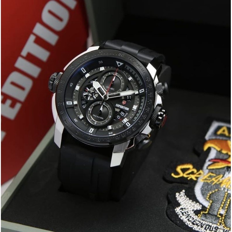 Jam Tangan Expedition Airborne E 6771 Pria / E6771 MC Silver Black Original