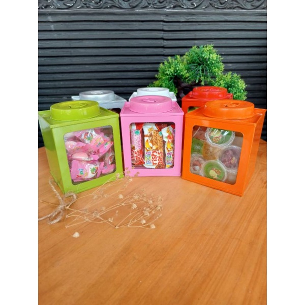 Paket Snack + Toples kaleng kerupuk jadul - HAMPERS lebaran - toples kaleng kerupuk mini