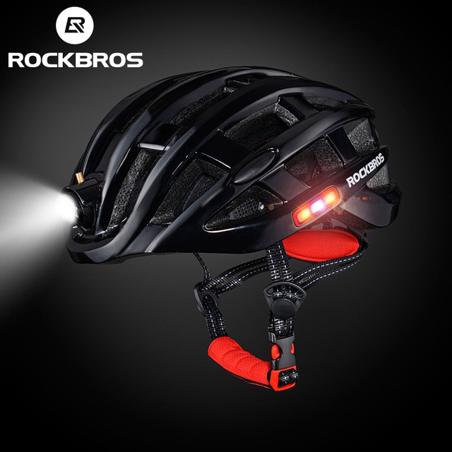 Helm Sepeda/ROCKBROS Helm Sepeda Light Cycling Bike Helmet with Headlight - ZN1001 - Red