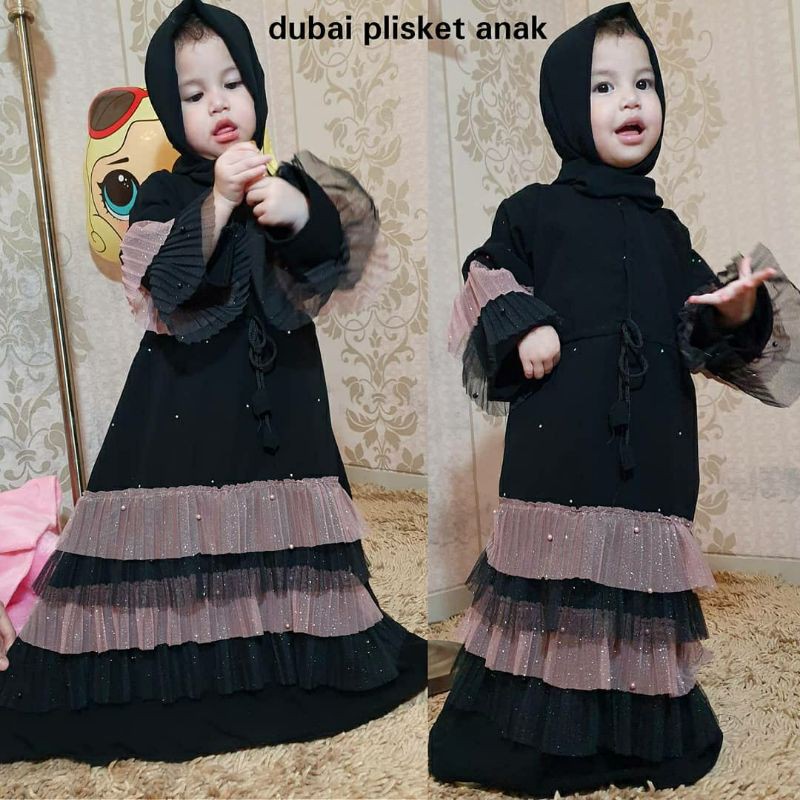 GALLERY EXCLUSIVE ABAYA HITAM GAMIS DUBAI ANAK PLISKET