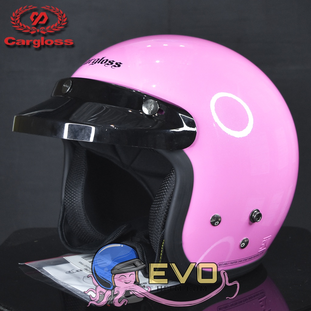 HELM CARGLOSS ORIGINAL CFM RETRO ARMY HALF FACE - MILKSHAKE PINK PASTEL METALIC + KACA DATAR