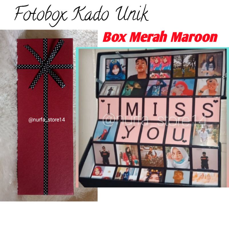 MEMORY BOX / FOTOBOX BOX MERAH MAROON Kado Unik,Bebas request, Anniversary,Happy birthday Graduation, Congratulation,dll