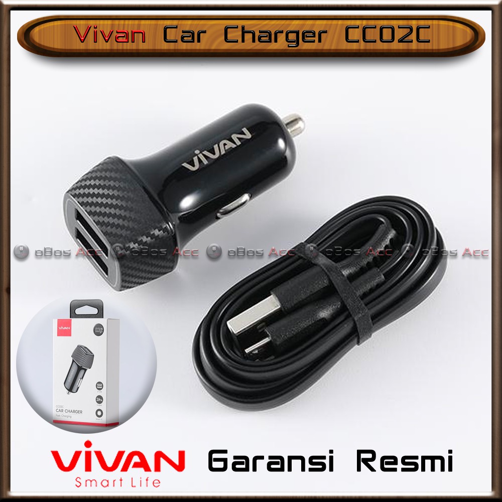 Car Charger Vivan CC02C Dual Output USB 3.4A Fast Charging Mobil HP Original