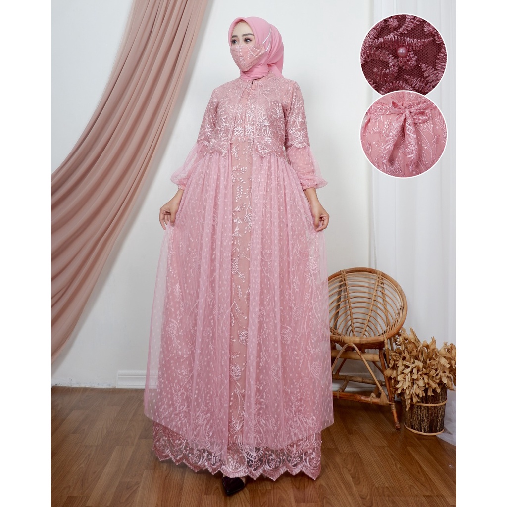 Permata olshop / Kebaya Gamis Rompi  Tutu Vanesha DJ / Baju Gamis Wanita Modern / Dress Kondangan Modern / Gamis Kebaya Busui