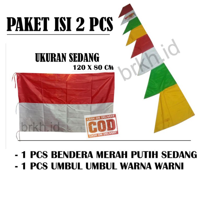 PAKET BENDERA MERAH PUTIH DAN UMBUL UMBUL BENDERA SEGITIGA 2 PCS